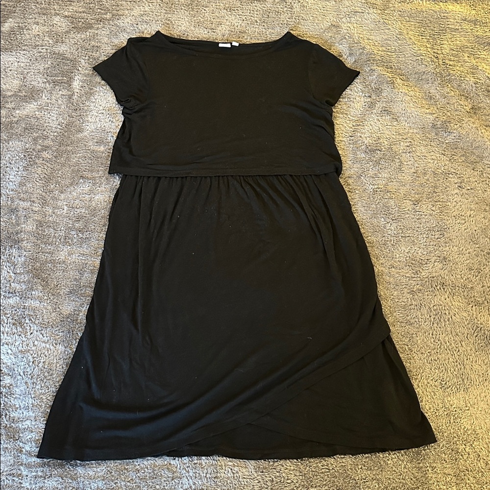 GAP Maternity Overlay Nursing Dress, Black, Size M
